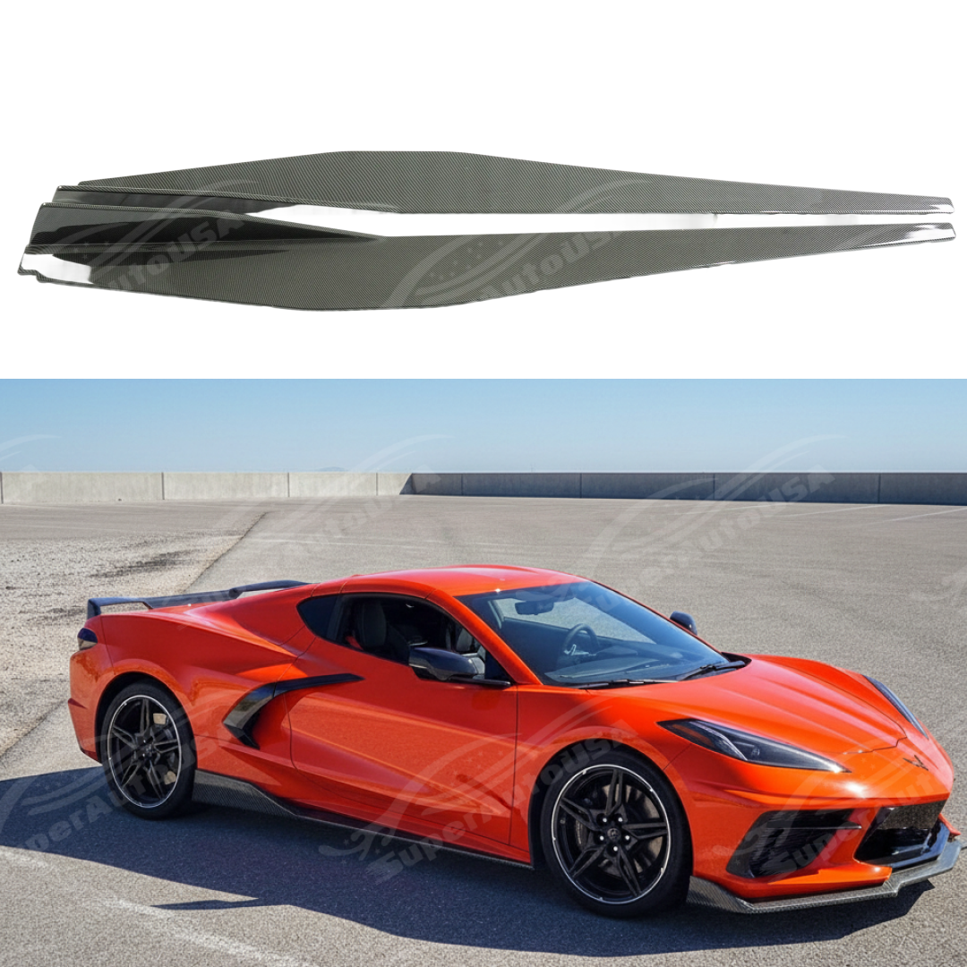 For 2020-2026 Chevrolet Corvette C8 Carbon Fiber Print Side Skirts