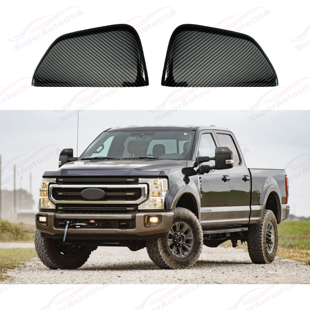 Chrome Mirror Covers For Ford Super Duty F250 F350 F450 F550 (2017-2024) – Top Half, Adhesive Mount, 2-Piece Set Chrome Mirror Covers For Ford Super Duty F250 F350 F450 F550 (2017-2024) – Top Half, Adhesive Mount, 2-Piece Set