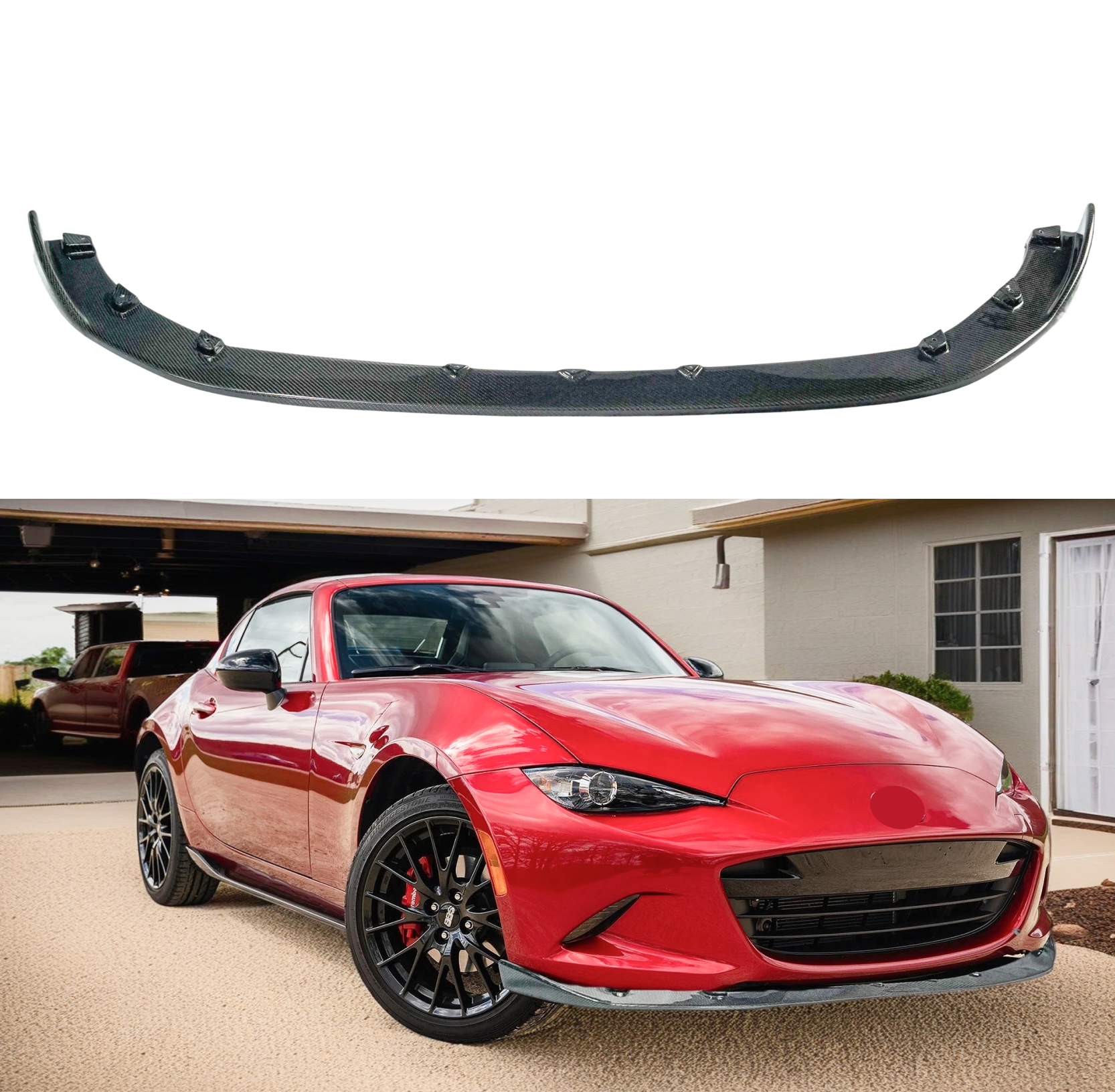 3-Piece Front Bumper Lip Kit For 2016-2021 Mazda Miata MX-5 - Painted Black ABS Spoiler