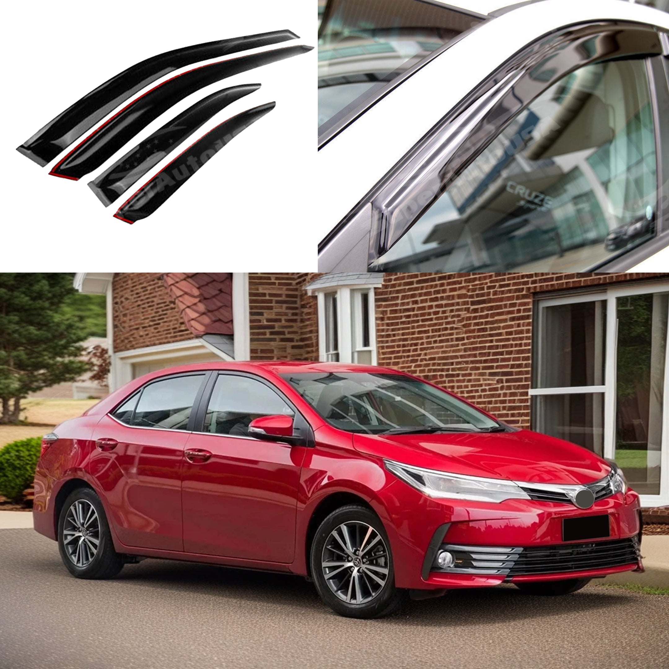 Lightronic In-Channel Smoke Rain Guards For 2014-2019 Toyota Corolla Sedan – 4-Piece Set, Gloss Finish