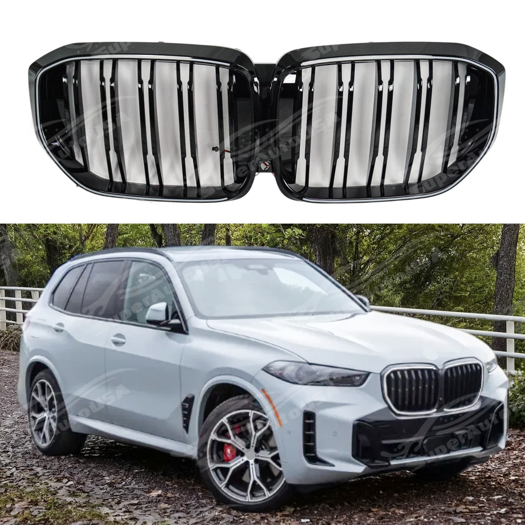 For 2023-2026 BMW X5 G05 Gloss Black LED Front Bumper Grilles Mesh