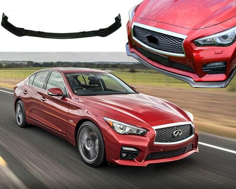 ALLTIMES Carbon Fiber Look Front Bumper Lip Spoiler Kit For Infiniti Q50 2014-2023