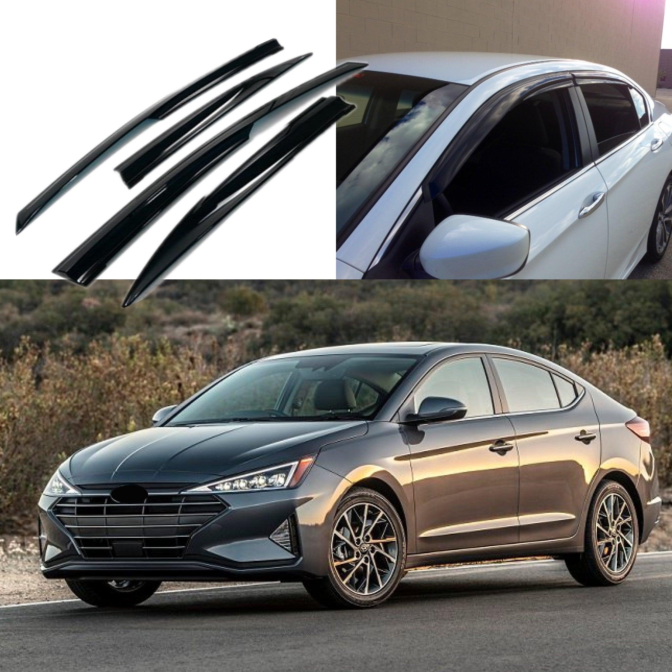 3D Wavy Mugen Style Window Visor Rain Guards For 2021-2026 Hyundai Elantra – Glossy Black, 4-Piece Set