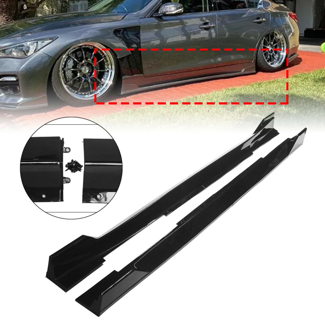 Fit 2014-2021 Infiniti Q50 4-Door Sedan MOD Style Black ABS Side Skirts  Body Kit (Black)