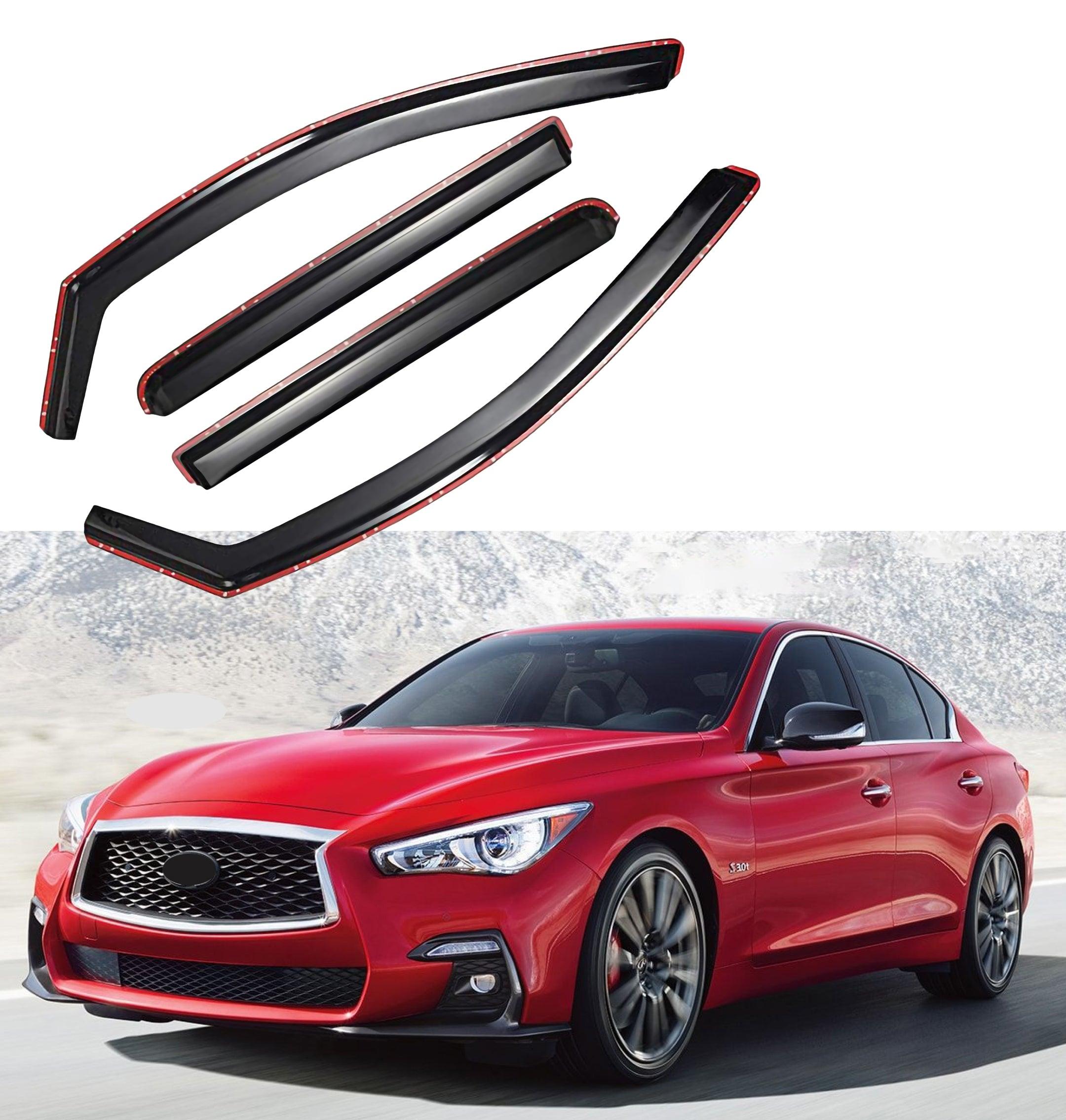 JDM Mugen Style Window Visors – Fits 2014-2024 Infiniti Q50 – 4-Piece Rain Guards – Gearzaar – Gloss Black