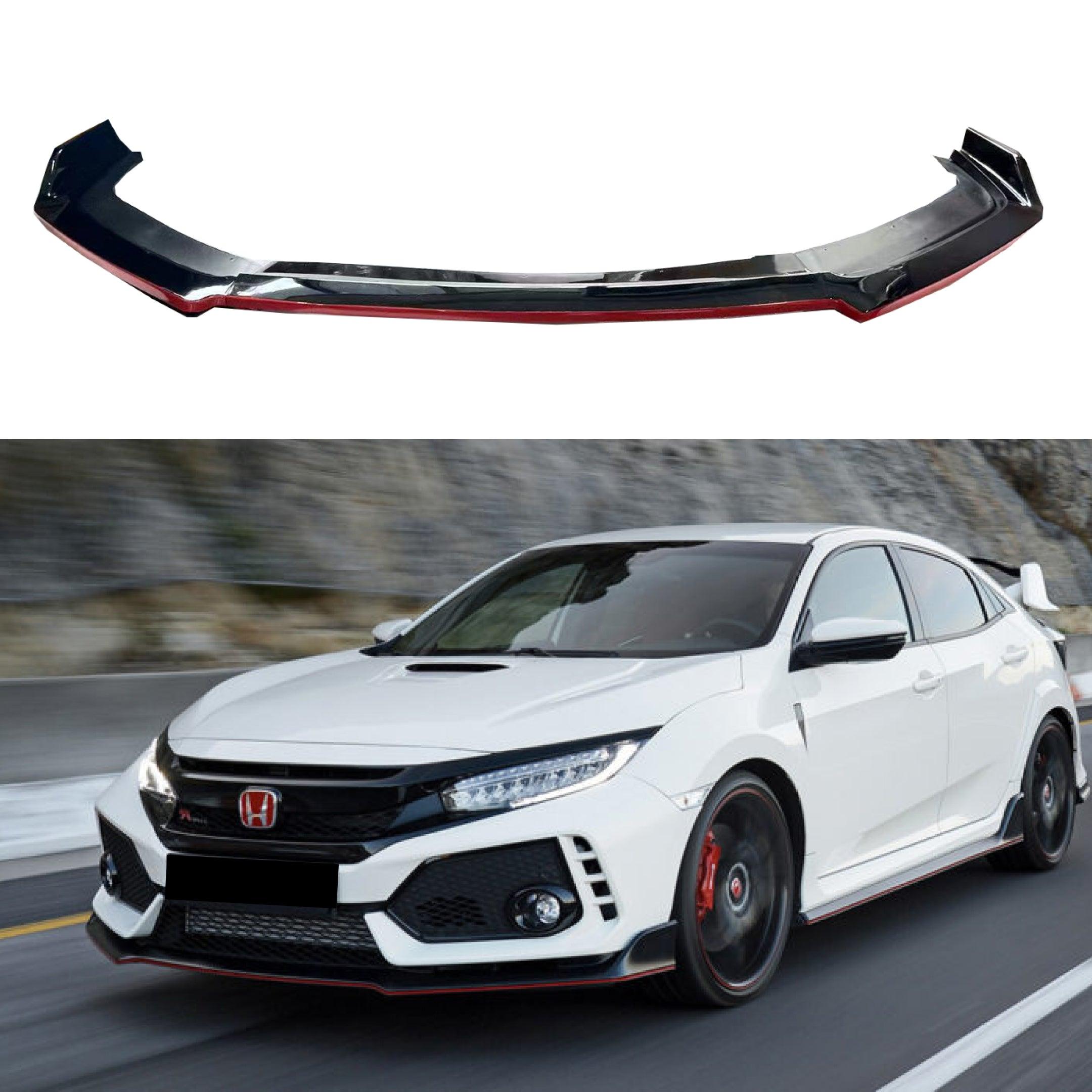 Gloss Black & Red Front Bumper Lip For 2017-2021 Honda Civic Hatchback Type-R Style
