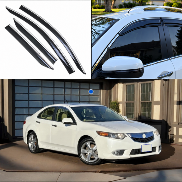 Fit 2009-2014 Acura TSX Chrome Trim Vent Window Rain Visors Wind Guards Shade Sun Deflectors