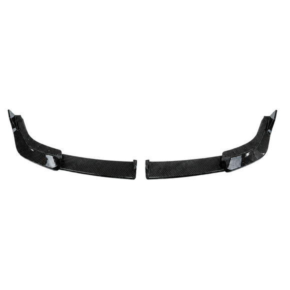 Front bumper lip splitter in gloss black with carbon fiber print installed on a 2024 BMW X2 U10 crossover
