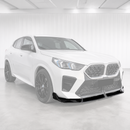 SuperAutoUSA gloss black front bumper lip splitter installed on a 2024 BMW X2 U10 crossover