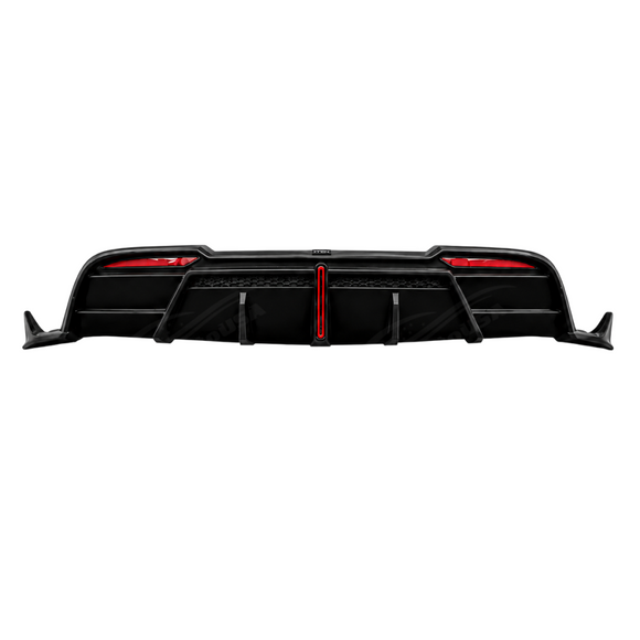 Direct rear view highlighting the aggressive vertical aero fins and central F1-style LED third brake light