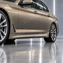Low three-quarter perspective highlighting the aggressive flare and aerodynamic transition near the rear wheel arch