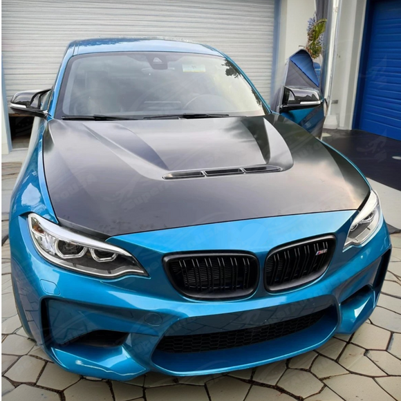 SuperAutoUSA precision-fit carbon fiber front vented hood for 2016 BMW M2 Base