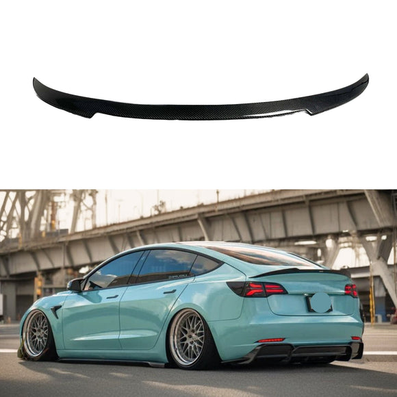 2018 Tesla Model 3 Carbon Fiber Rear Trunk Wing Spoiler for Sporty Look by SuperAutoUSA
