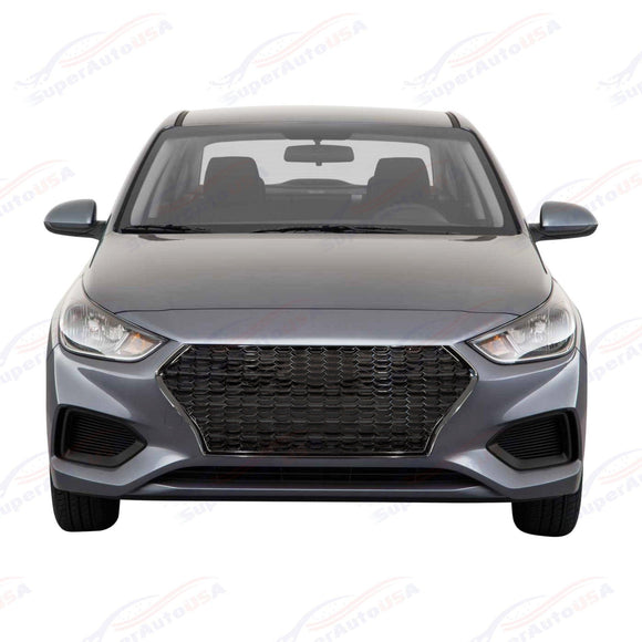 For 2018-2022 Accent Honeycomb Pattern Gloss Black Front Bumper Grille