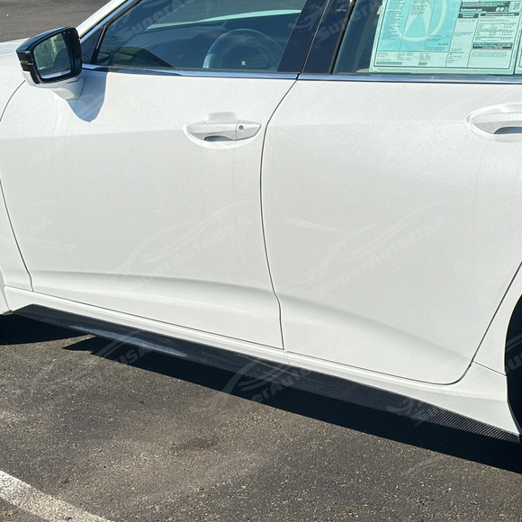 SuperAutoUSA aggressive styling carbon fiber side skirt for 2024 Acura TLX.
