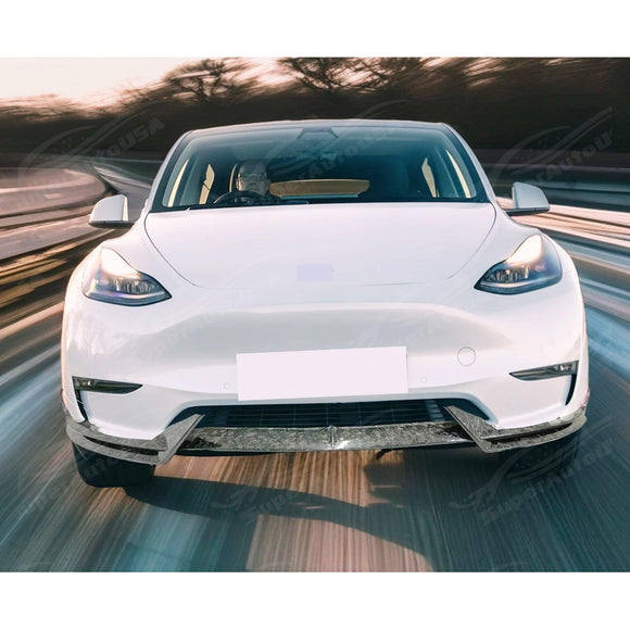 2024 Tesla Model Y Real Forged Carbon Fiber Front Splitter Spoiler by SuperAutoUSA
