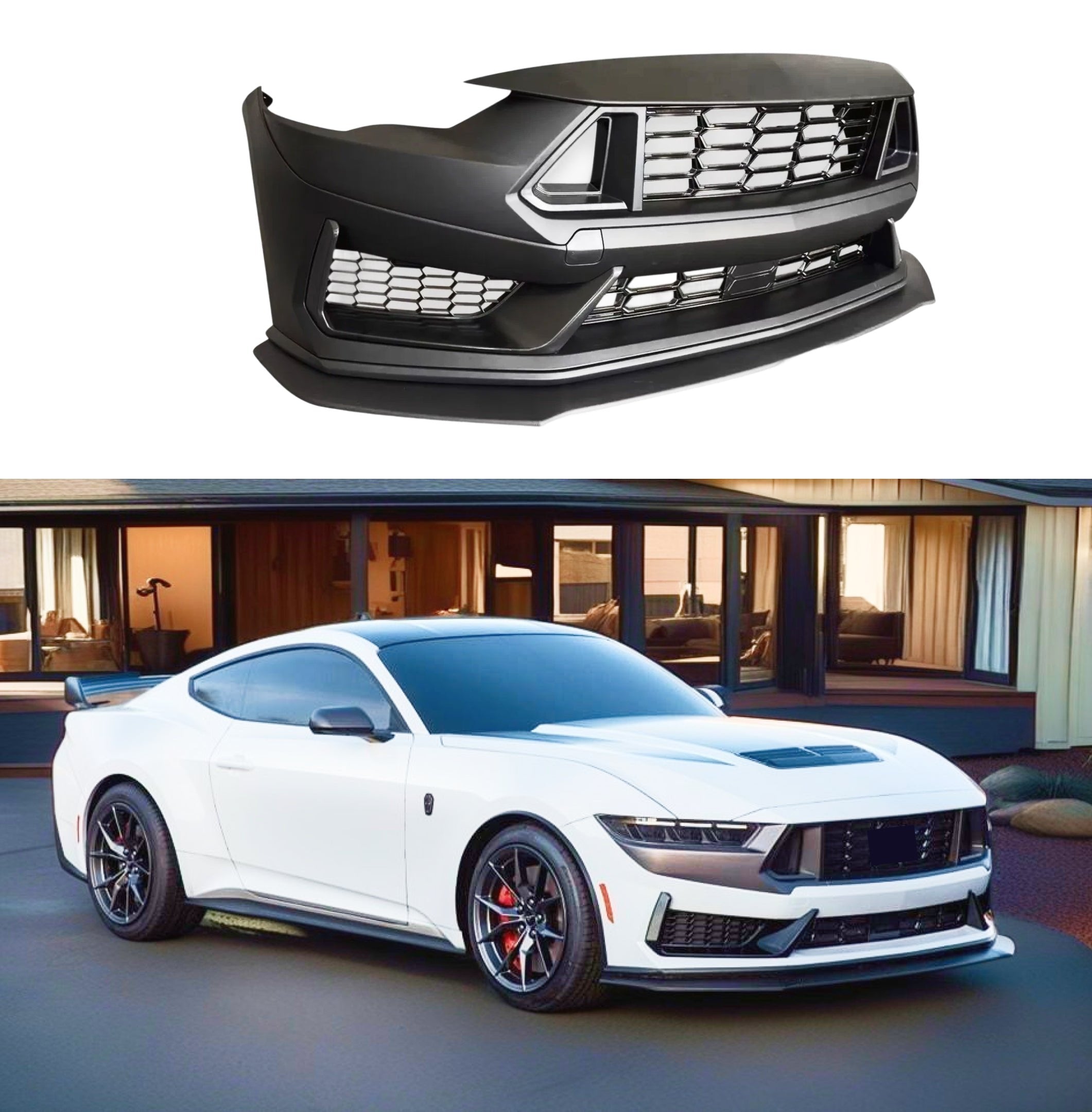 Front Bumper Cloth Cover Primer Dark Horse Style Front Bumper Cover Fascia Upper Lower Grilles