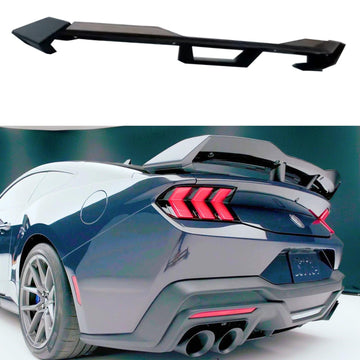 2025 Ford Mustang GT Gloss Black Dark Horse Style Rear Trunk Spoiler Wing with Gurney Flap SuperAutoUSA