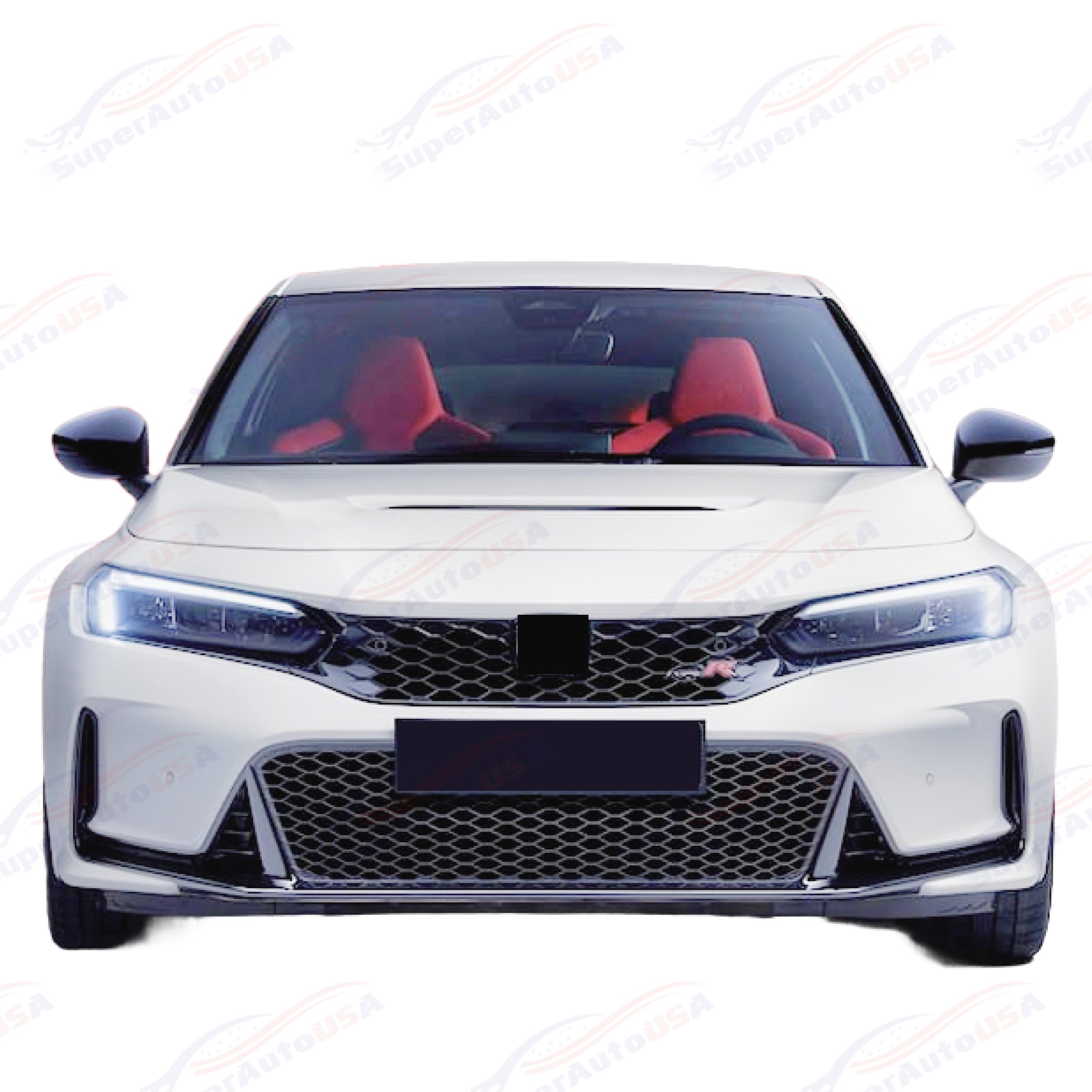For 2022-24 Honda Civic Sedan Honeycomb Pattern Gloss Black Front Bumper Grille