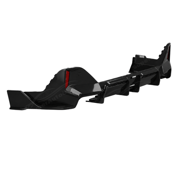 Low-angle shot showcasing the ground-hugging fins and center aero ducting of the SuperAutoUSA VTEN diffuser
