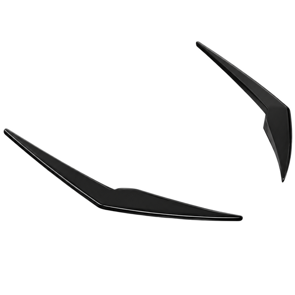 Detailed close-up of the mirror-finish gloss black clear coat on the SuperAutoUSA front bumper canards