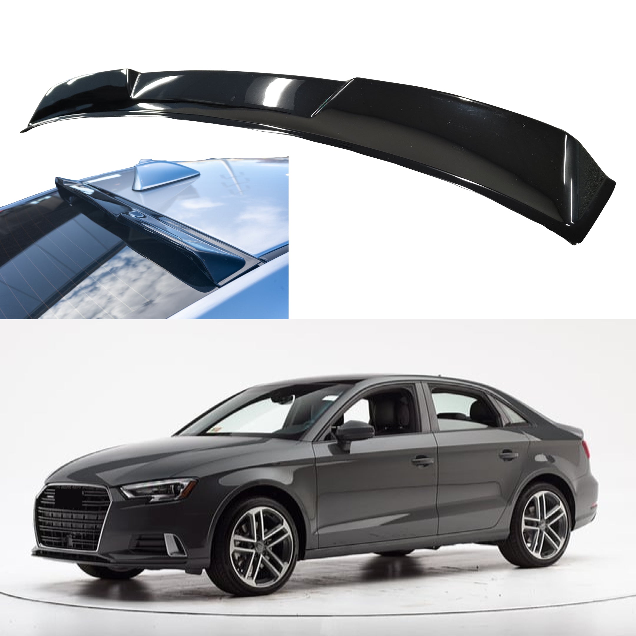 Fits 2013-2020 Audi A3 ABS Gloss Black Rear Roof Window Visor Spoiler Wing