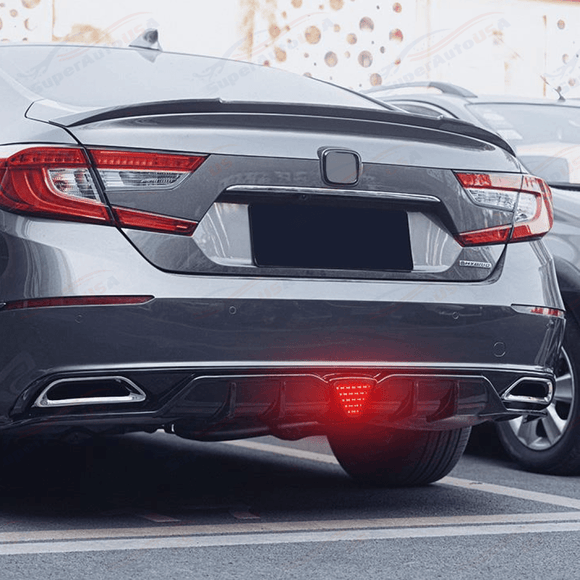 Fit 2018-2023 Honda Accord Sport Rear Diffuser Spoiler w/ LED Brake Light (Gloss Black)
