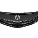 Detailed view of the center emblem mounting area on the SuperAutoUSA gloss black TLX grille