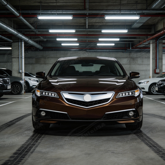 Full 3/4 view of a 2016 Acura TLX featuring the SuperAutoUSA silver grille upgrade