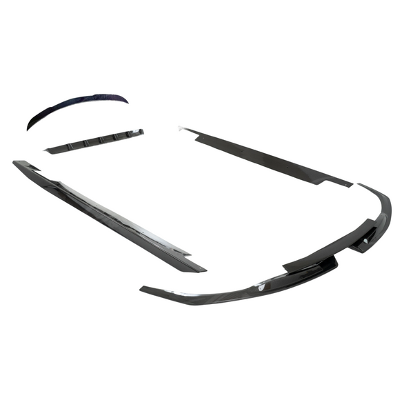Complete 4-piece real carbon fiber aero kit (Front Lip, Skirts, Diffuser, Spoiler) uninstalled