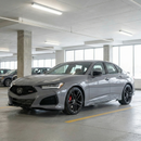 Side profile view of the Acura TLX real carbon fiber rocker panel extensions and side splitters