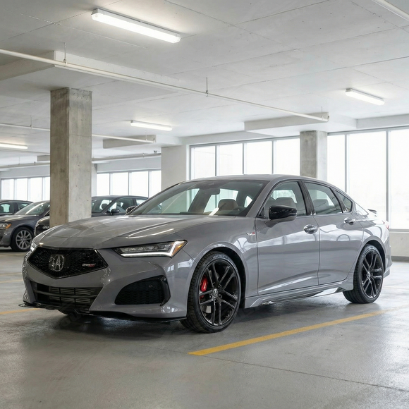 Side profile view of the Acura TLX real carbon fiber rocker panel extensions and side splitters