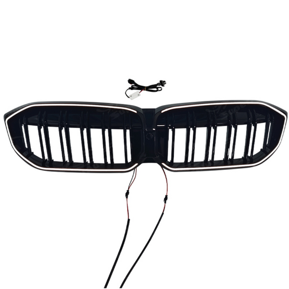 ngled side perspective showing the deep double slats of the SuperAutoUSA G20 illuminated grille