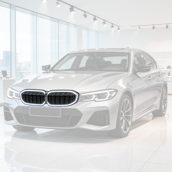 SuperAutoUSA gloss black double-slat LED illuminated grille glowing on a 2023 BMW 3 Series G20