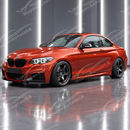 M2 style full replacement rocker panel side skirts installed on a 2014-2021 BMW 2-Series F22 coupe