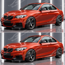 Visual side-by-side comparison between the flatter OEM standard 2-Series rocker panel and the flared M2 style replacement
