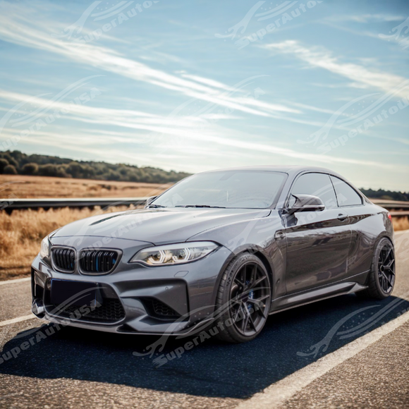 Front lip kit integrated on a black BMW F87 M2
