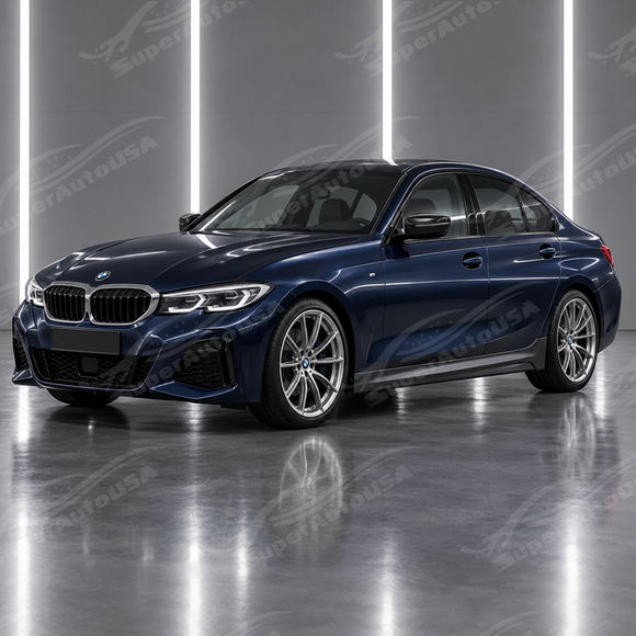 Sleek, aggressive ground effects accenting a Black Sapphire Metallic BMW G20 330i / M340i