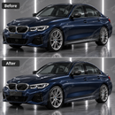 Visual side-by-side comparison between the stock BMW G20 rocker panel and the lowered MP style side skirt extension