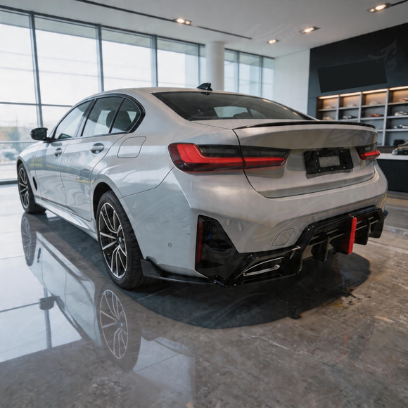 Close-up of the included side spat extensions that wrap around the lower rear bumper corners