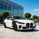 Direct side profile of the SuperAutoUSA authentic carbon fiber fender trim for 2021-2024 BMW 4 Series