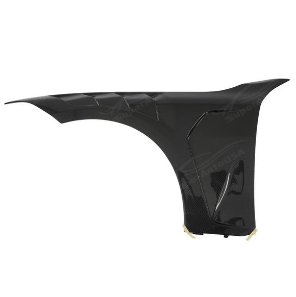 Standalone view of the uninstalled pair (left and right) SuperAutoUSA carbon fiber fender trim