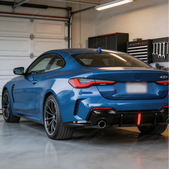 Precision SuperAutoUSA fitment along the M-Sport style bumper of a 2024 BMW G22 4 Series