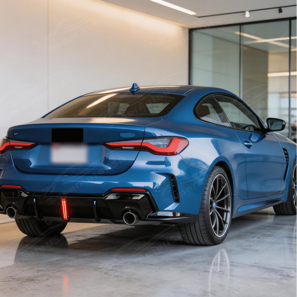 Rear shot highlighting the illuminated center LED brake light on the SuperAutoUSA G22 diffuser