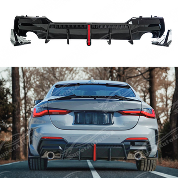 Rear lower bumper wing lip diffuser with corner splitters on a 2021 BMW G22 4 Series