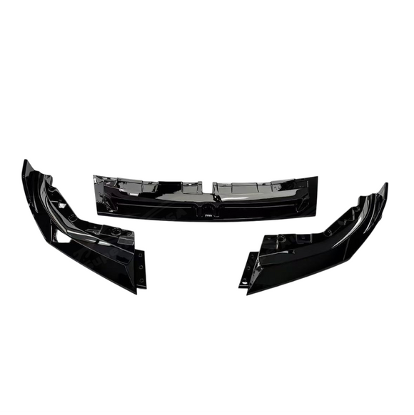 Detailed close-up of the automotive-grade mirror-finish gloss black clear coat on the SuperAutoUSA front lip