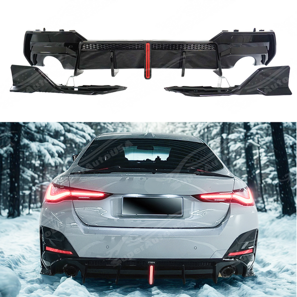 VTEN single exhaust rear diffuser with LED and corner splitter on a 2021 BMW G26