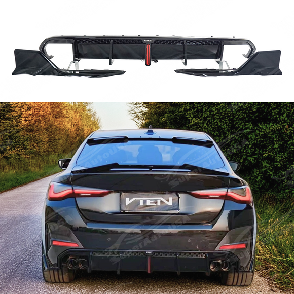 VTEN dual exhaust rear diffuser with LED and corner splitter on a 2021 BMW G26