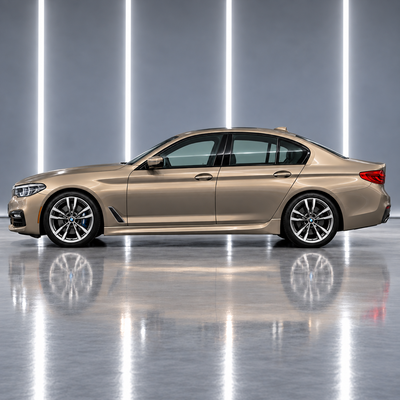 Direct side profile showcasing the sculpted M5-inspired body lines and widened lower rocker stance on a G30