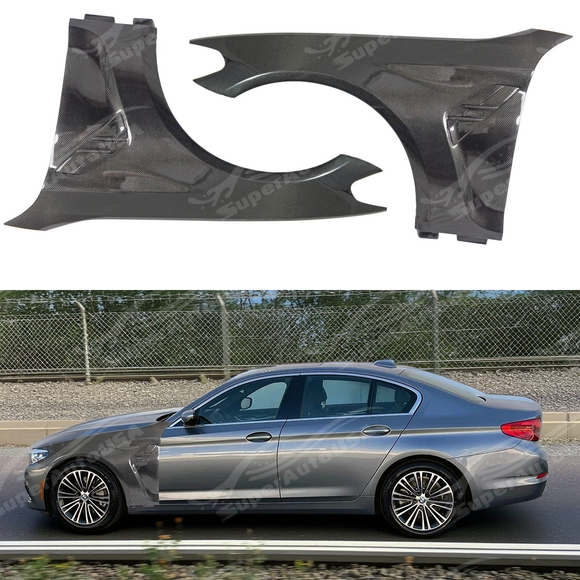 Real carbon fiber M style front side vented fender panel on a 2017 BMW G30 5 Series